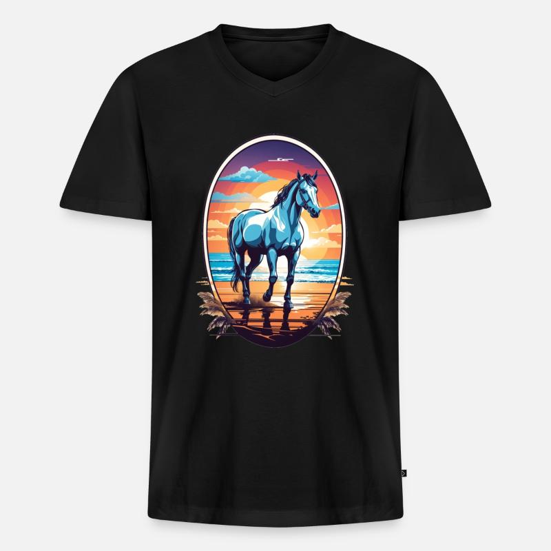 Pferd am Strand - Männer Premium Bio T-Shirt mit V-Ausschnitt - Schwarz