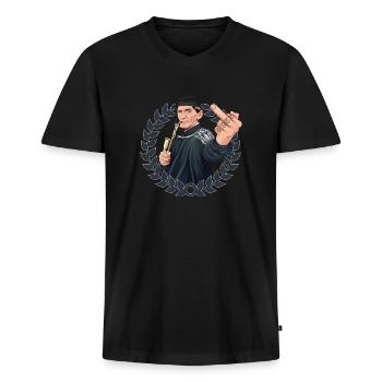 Rieser Grantler // Illustration - Männer Premium Bio T-Shirt mit V-Ausschnitt - Schwarz - Vorne - Nico (187cm)