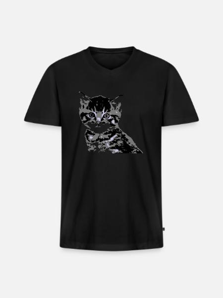 Katze Cat Katzengesicht - Männer Premium Bio T-Shirt mit V-Ausschnitt - Schwarz