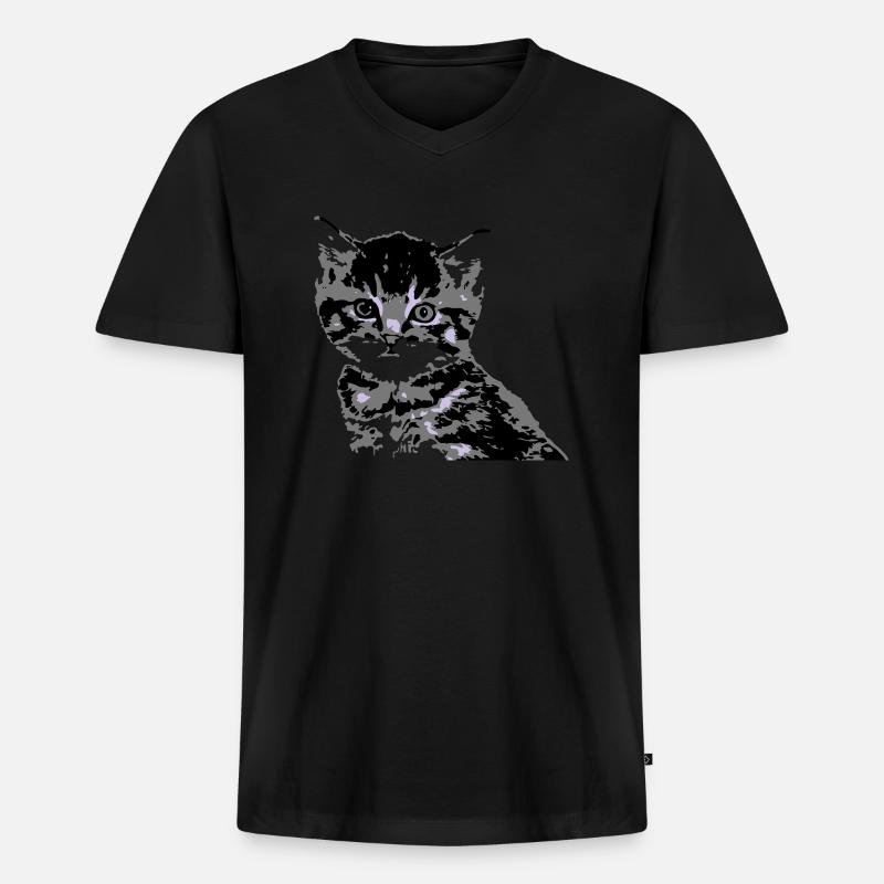 Katze Cat Katzengesicht - Männer Premium Bio T-Shirt mit V-Ausschnitt - Schwarz