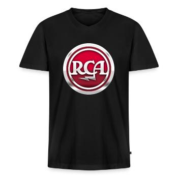 RCA Logo Rot/Weiß - Männer Premium Bio T-Shirt mit V-Ausschnitt - Schwarz - Vorne - Nico (187cm)