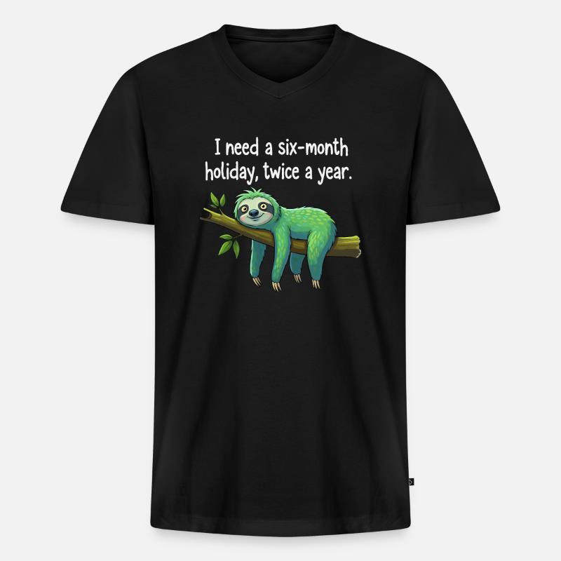 Faultier Urlaub - Männer Premium Bio T-Shirt mit V-Ausschnitt - Schwarz
