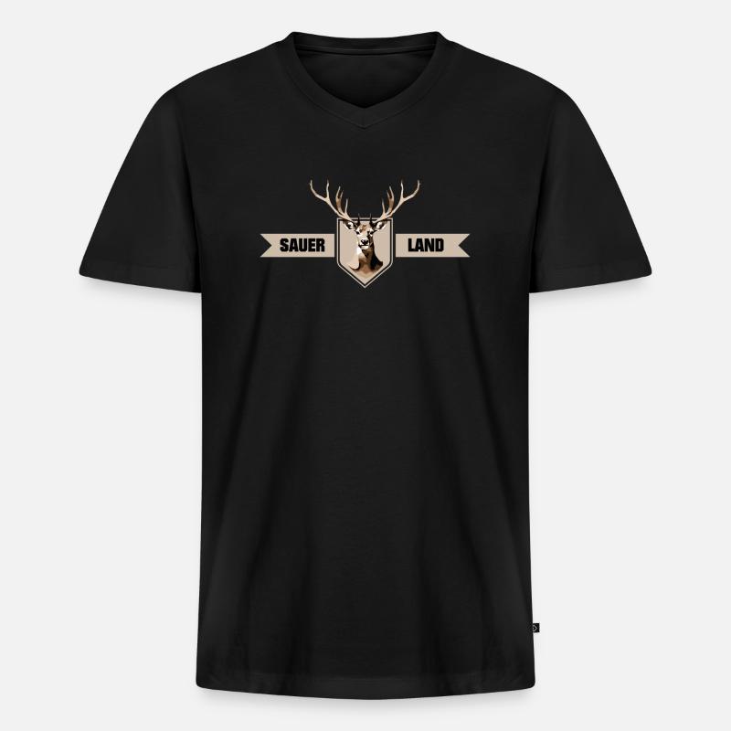 Sauerland Hirsch 01 - Männer Premium Bio T-Shirt mit V-Ausschnitt - Schwarz