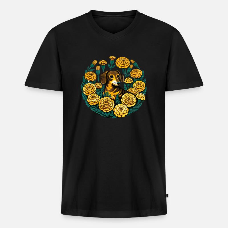 Dackel - Männer Premium Bio T-Shirt mit V-Ausschnitt - Schwarz