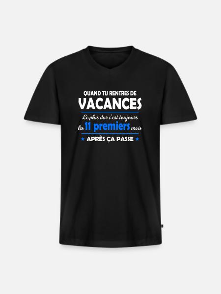 Vacances et congés - T-shirt encolure en V Premium bio Homme - noir