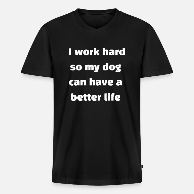 Arbeiten Hund Spruch Englisch - Männer Premium Bio T-Shirt mit V-Ausschnitt - Schwarz