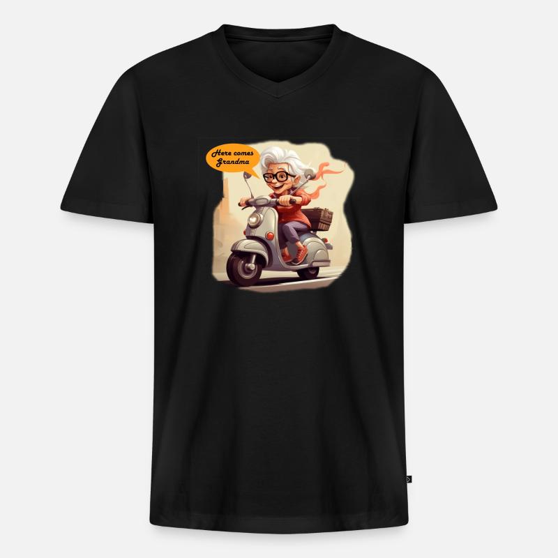Coole Oma fährt Roller - Männer Premium Bio T-Shirt mit V-Ausschnitt - Schwarz