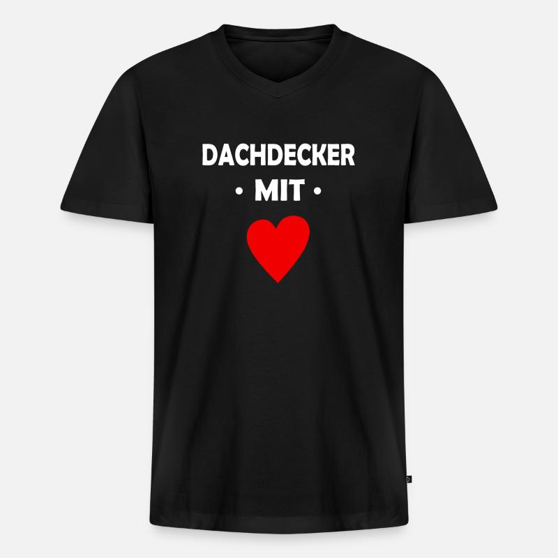 Dachdecker mit Herz - Männer Premium Bio T-Shirt mit V-Ausschnitt - Schwarz