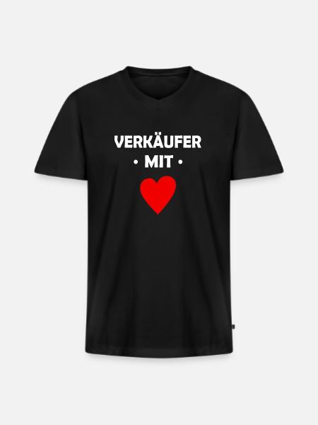 Verkäufer mit Herz - Männer Premium Bio T-Shirt mit V-Ausschnitt - Schwarz
