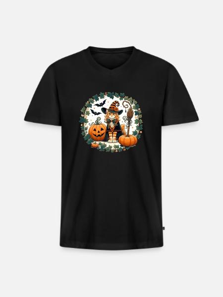 Halloween Ginger Cat - Men's Premium Organic T-shirt with V-neck - black