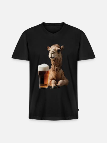 Kamel Bier - Männer Premium Bio T-Shirt mit V-Ausschnitt - Schwarz