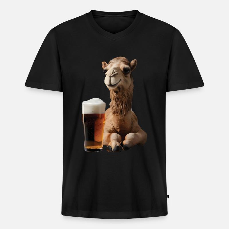 Kamel Bier - Männer Premium Bio T-Shirt mit V-Ausschnitt - Schwarz
