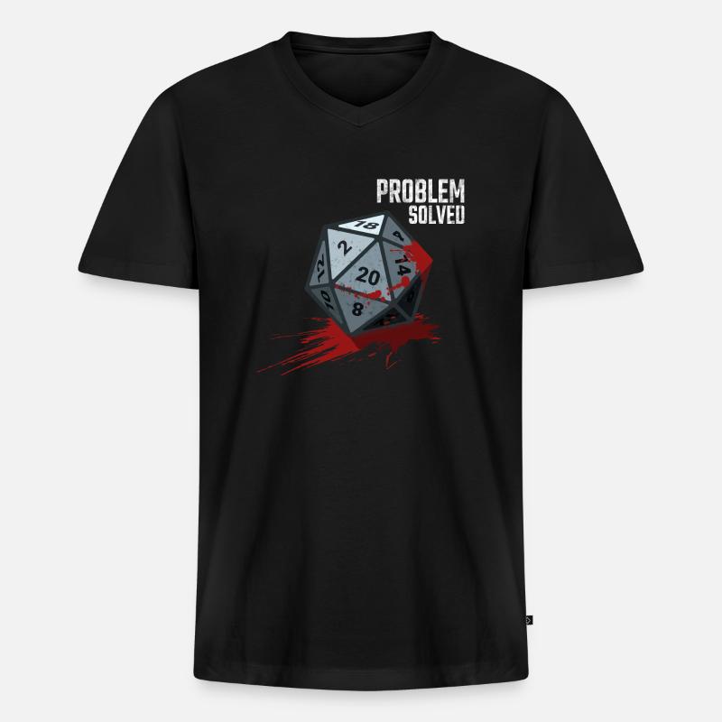 D20 Würfel - Problem solved - Männer Premium Bio T-Shirt mit V-Ausschnitt - Schwarz