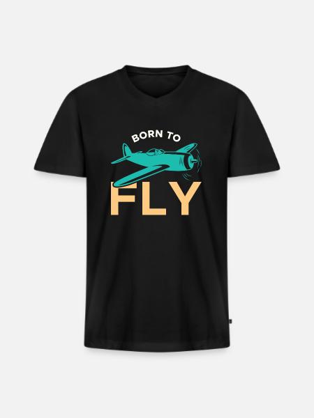 Né pour pilote d’aviation - T-shirt encolure en V Premium bio Homme - noir