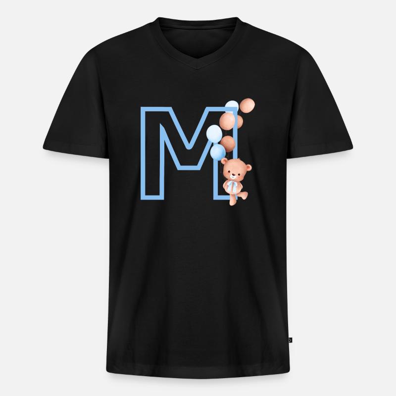 Buchstabe M Blauer Bär - Männer Premium Bio T-Shirt mit V-Ausschnitt - Schwarz