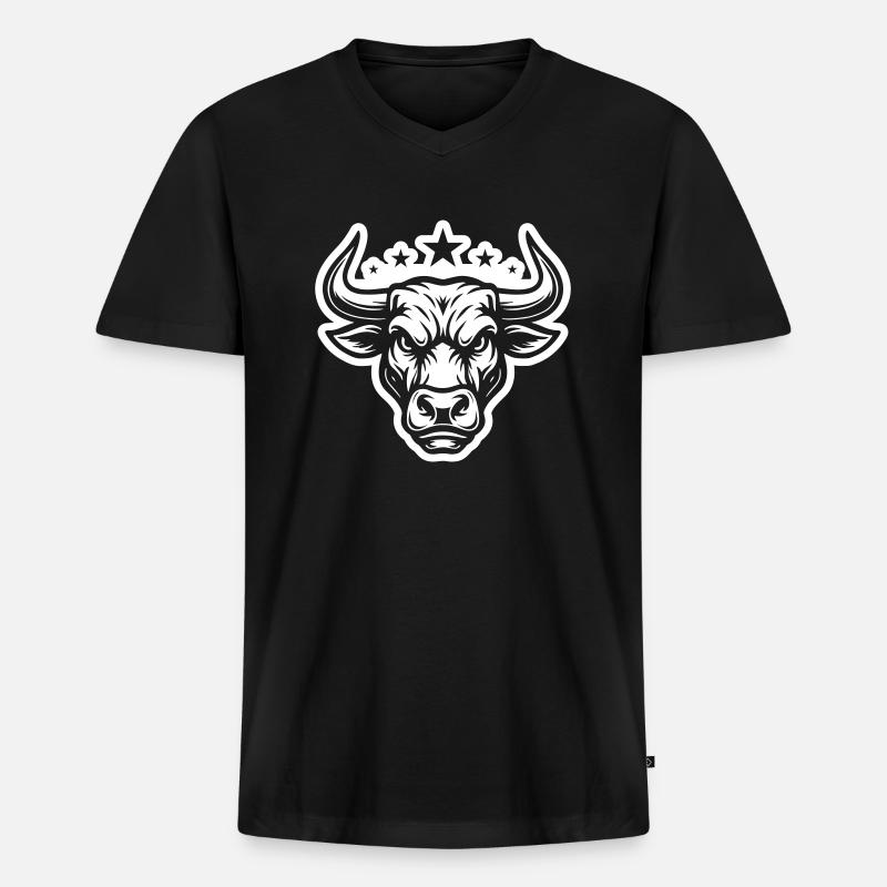 Bulle Kopf Stier - Männer Premium Bio T-Shirt mit V-Ausschnitt - Schwarz