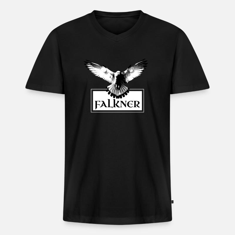 Falkner, Vogel mit Schwingen - Männer Premium Bio T-Shirt mit V-Ausschnitt - Schwarz