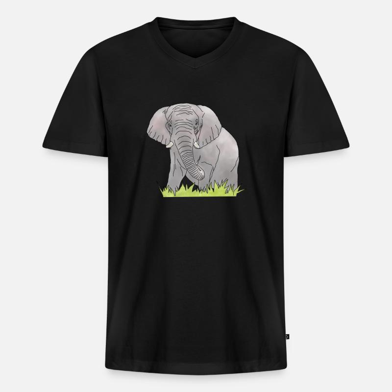 Elefant - Männer Premium Bio T-Shirt mit V-Ausschnitt - Schwarz
