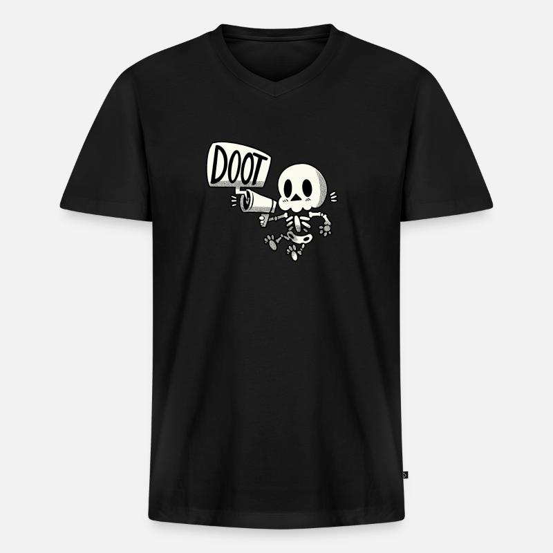 DOOT Skelett - Männer Premium Bio T-Shirt mit V-Ausschnitt - Schwarz