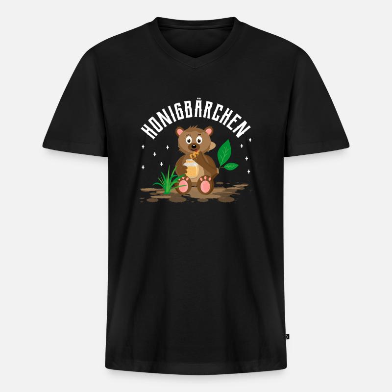Honigbärchen - Männer Premium Bio T-Shirt mit V-Ausschnitt - Schwarz