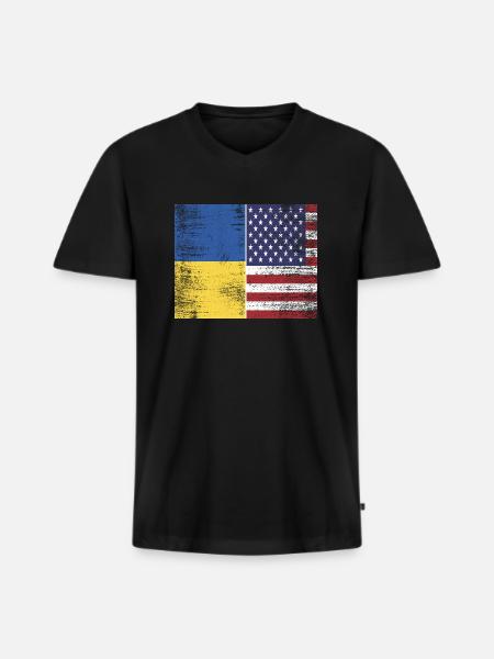Ukraine - USA - Men's Premium Organic T-shirt with V-neck - black