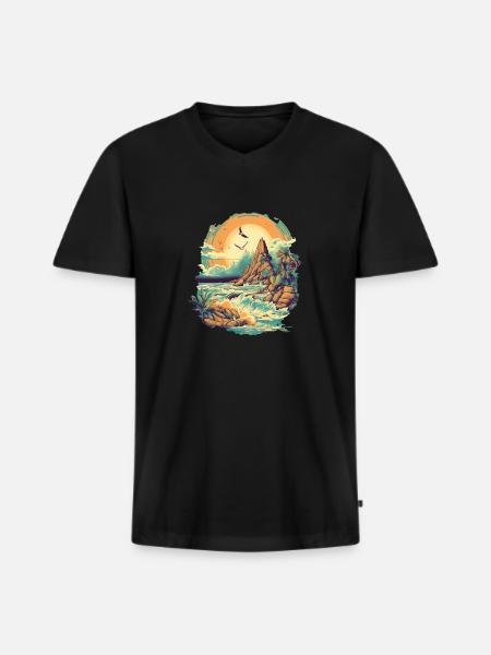 Beach - Men's Premium Organic T-shirt with V-neck - black