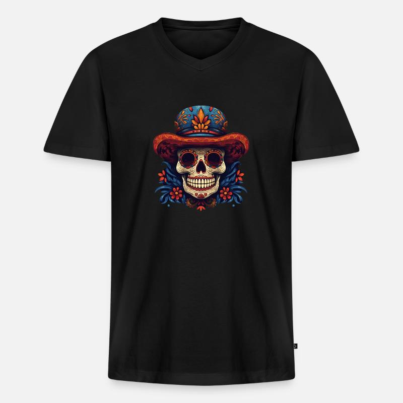Cinco de Mayo Skull - Männer Premium Bio T-Shirt mit V-Ausschnitt - Schwarz