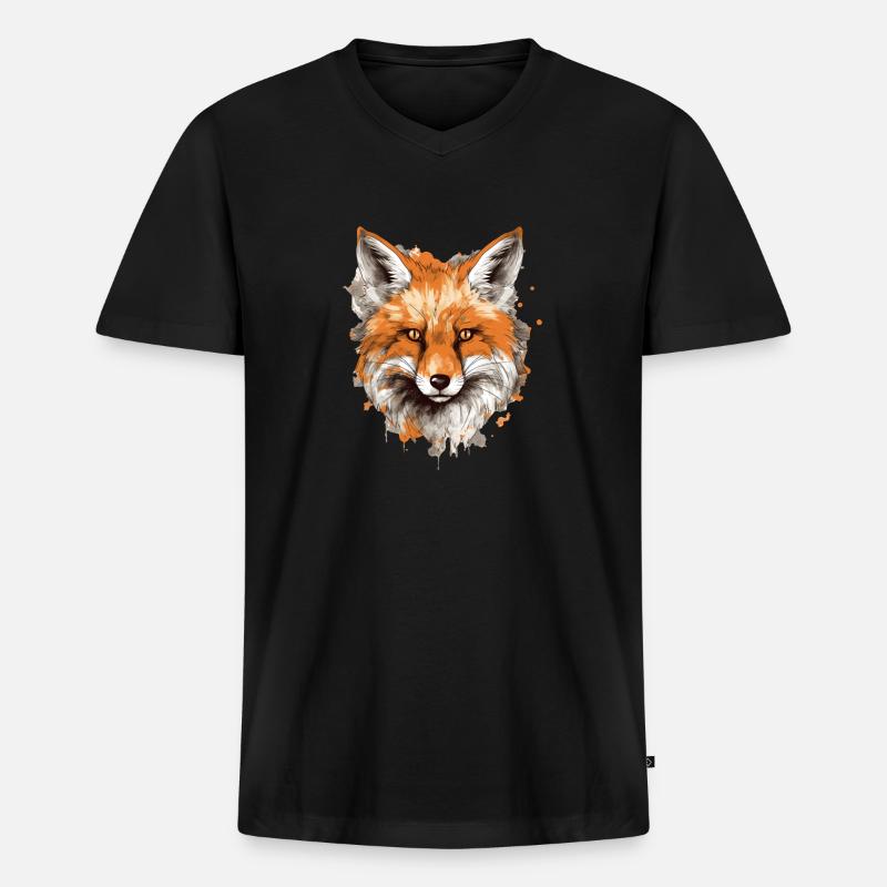 Fuchs - Männer Premium Bio T-Shirt mit V-Ausschnitt - Schwarz