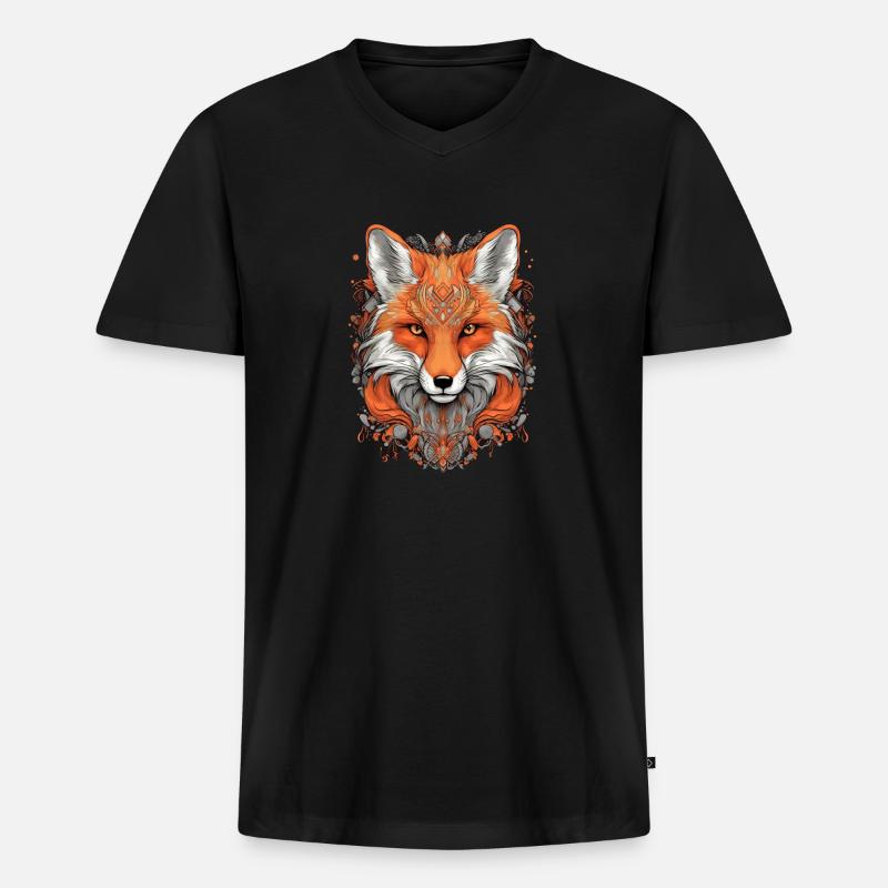 Fuchs - Männer Premium Bio T-Shirt mit V-Ausschnitt - Schwarz