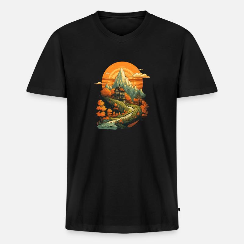 Herbstliche Landschaft - Männer Premium Bio T-Shirt mit V-Ausschnitt - Schwarz