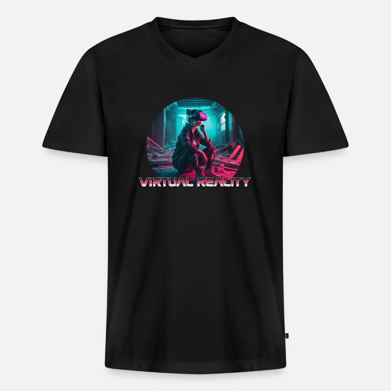 Virtueller Verzicht - Männer Premium Bio T-Shirt mit V-Ausschnitt - Schwarz
