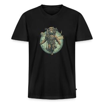 Taucher - Männer Premium Bio T-Shirt mit V-Ausschnitt - Schwarz - Vorne - Nico (187cm)