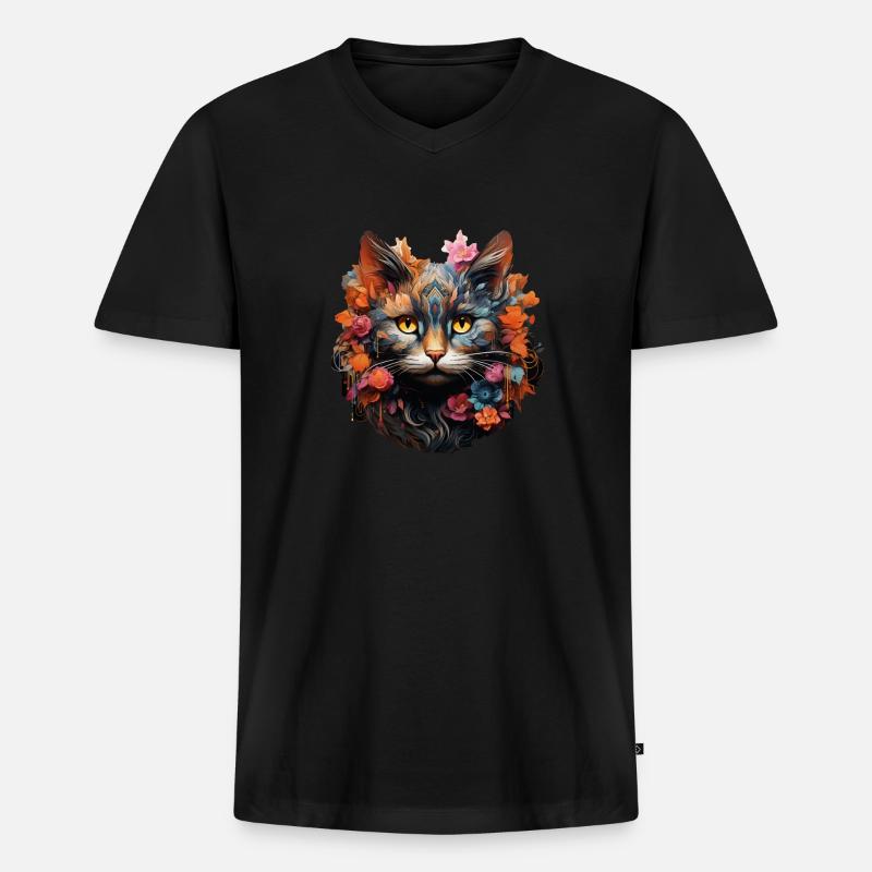 Katze - Männer Premium Bio T-Shirt mit V-Ausschnitt - Schwarz