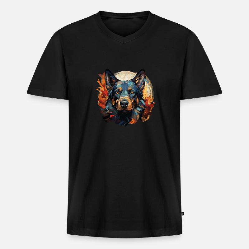 Hund - Männer Premium Bio T-Shirt mit V-Ausschnitt - Schwarz