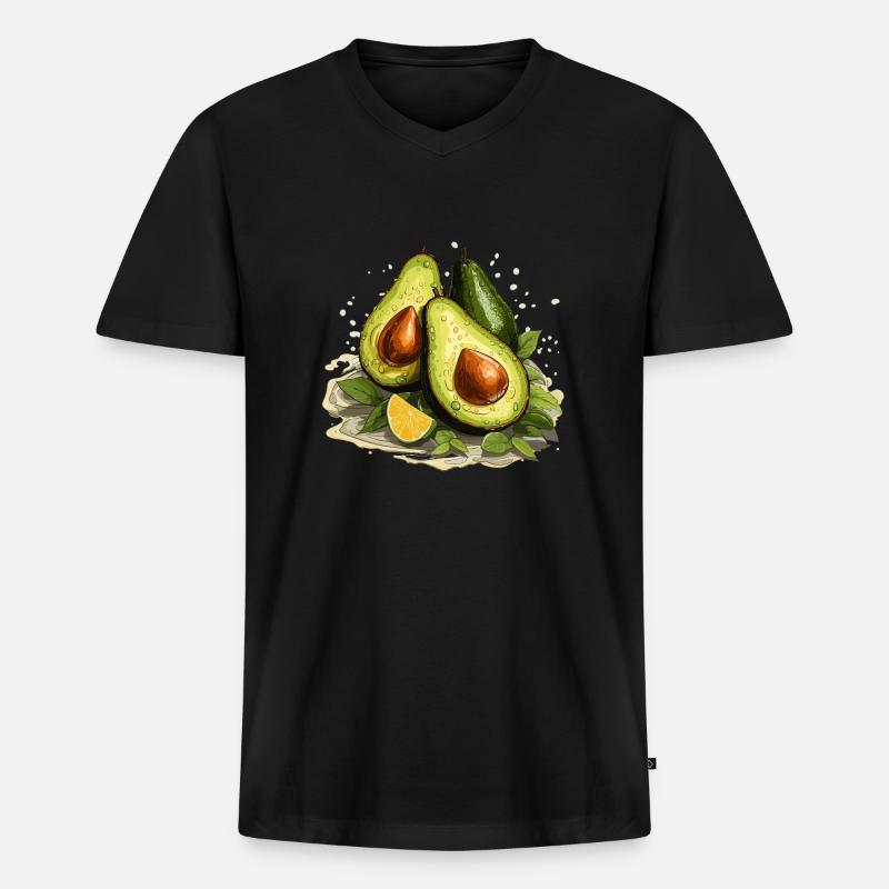 Avocado - Illustration - Männer Premium Bio T-Shirt mit V-Ausschnitt - Schwarz