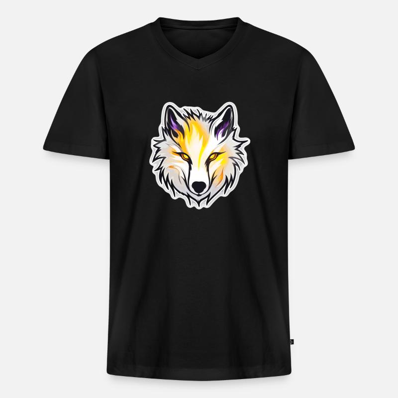 Wolf - Illustration - Männer Premium Bio T-Shirt mit V-Ausschnitt - Schwarz