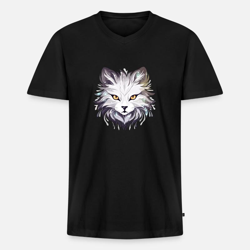 Katze - Illustration - Männer Premium Bio T-Shirt mit V-Ausschnitt - Schwarz
