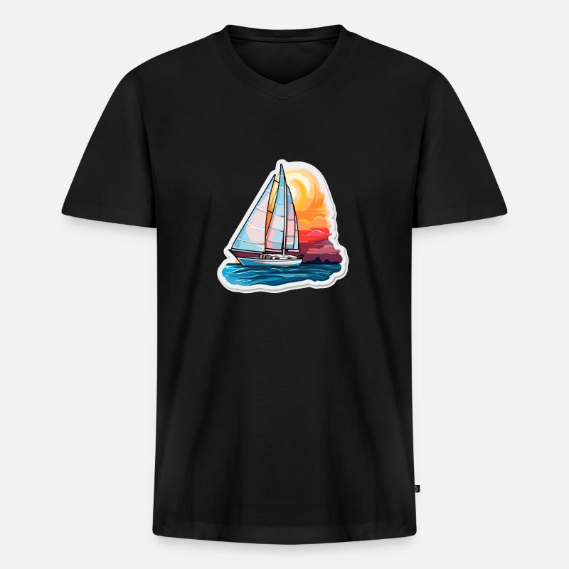 Segelboot - Illustration - Männer Premium Bio T-Shirt mit V-Ausschnitt - Schwarz