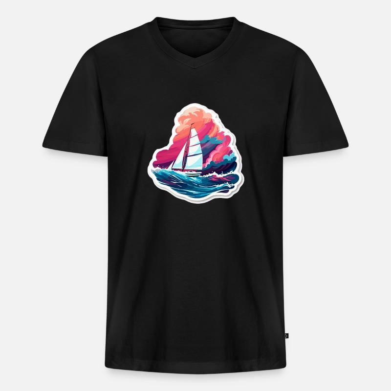 Segelboot - Illustration - Männer Premium Bio T-Shirt mit V-Ausschnitt - Schwarz