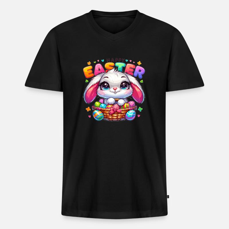 Happy Easter - Easter Bunny Illustration - Männer Premium Bio T-Shirt mit V-Ausschnitt - Schwarz