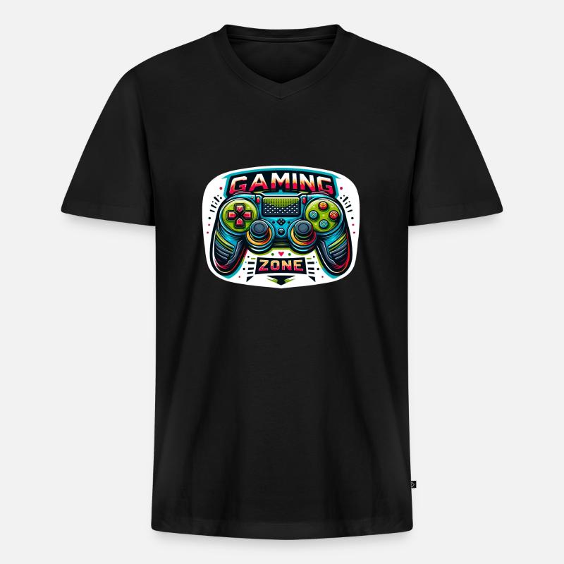 Gaming Zone - Controller Illustration - Männer Premium Bio T-Shirt mit V-Ausschnitt - Schwarz