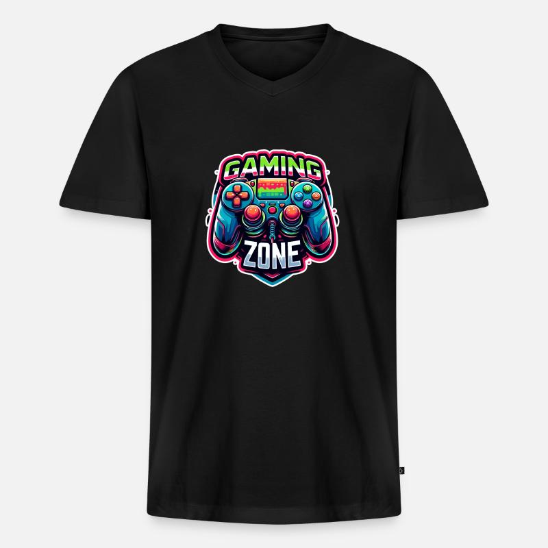 Gaming Zone - Controller Illustration - Männer Premium Bio T-Shirt mit V-Ausschnitt - Schwarz