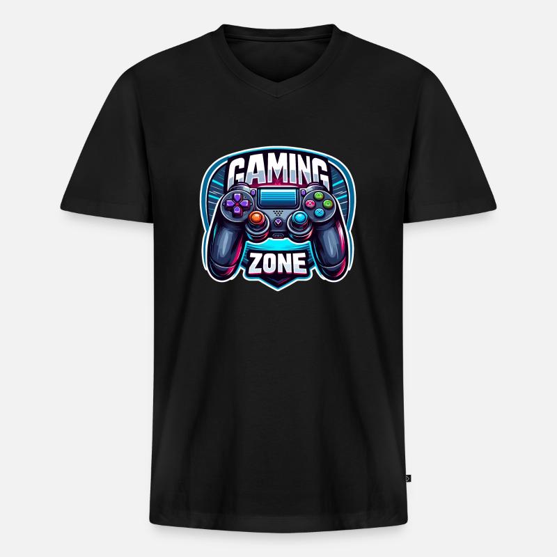 Gaming Zone - Controller Illustration - Männer Premium Bio T-Shirt mit V-Ausschnitt - Schwarz