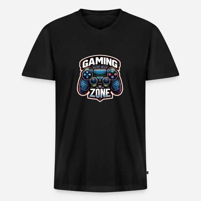 Gaming Zone - Controller Illustration - Männer Premium Bio T-Shirt mit V-Ausschnitt - Schwarz