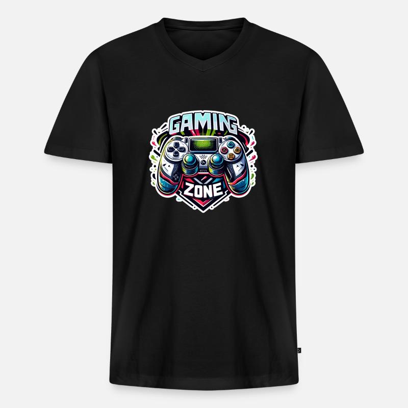 Gaming Zone - Controller Illustration - Männer Premium Bio T-Shirt mit V-Ausschnitt - Schwarz