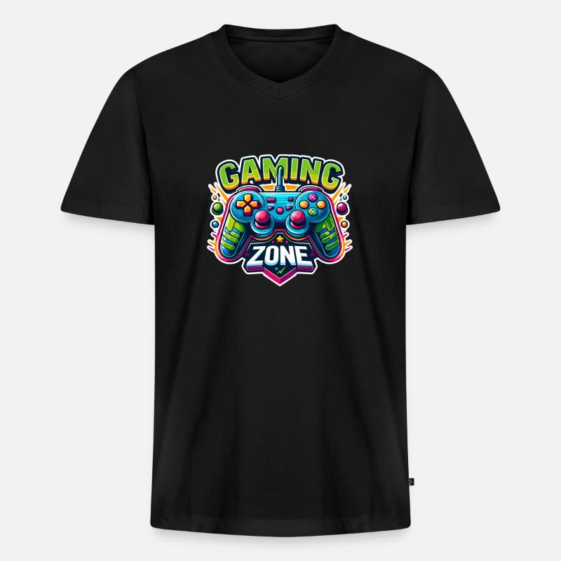 Gaming Zone - Controller Illustration - Männer Premium Bio T-Shirt mit V-Ausschnitt - Schwarz