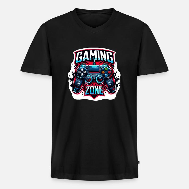 Gaming Zone - Controller Illustration - Männer Premium Bio T-Shirt mit V-Ausschnitt - Schwarz