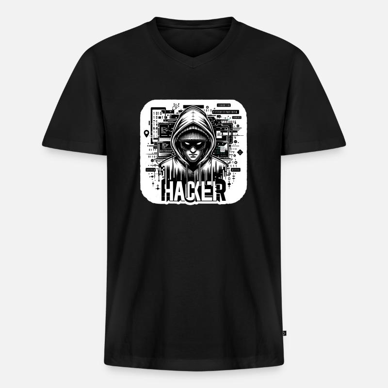 Hacker - Illustration - Männer Premium Bio T-Shirt mit V-Ausschnitt - Schwarz
