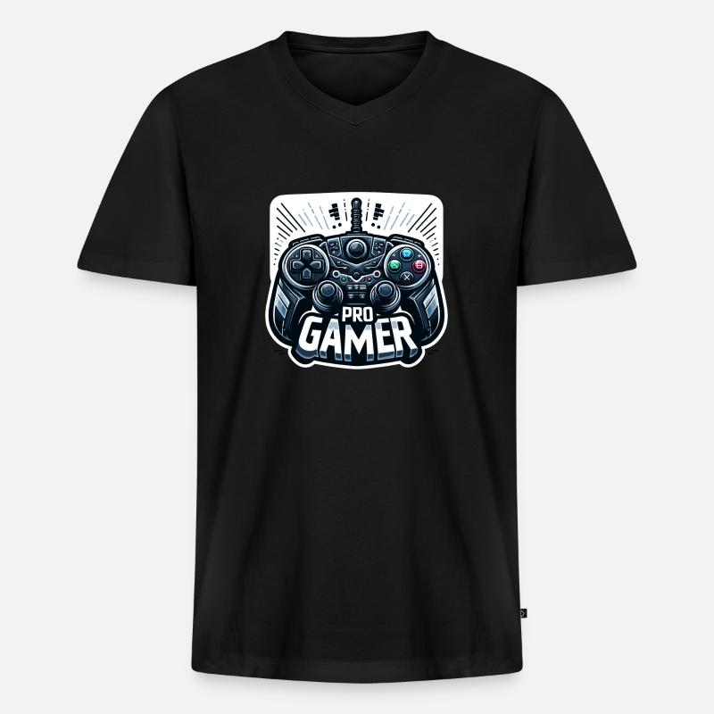 Pro Gamer - Controller Illustration - Männer Premium Bio T-Shirt mit V-Ausschnitt - Schwarz