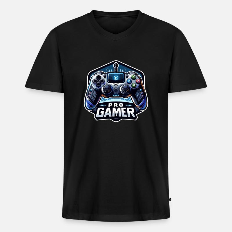 Pro Gamer - Controller Illustration - Männer Premium Bio T-Shirt mit V-Ausschnitt - Schwarz